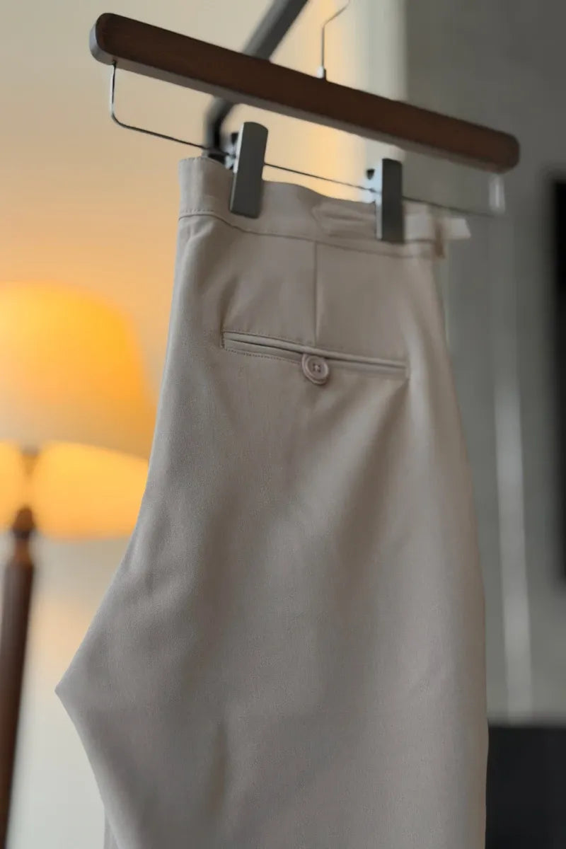 Gray Pleated Straight Fit Pant