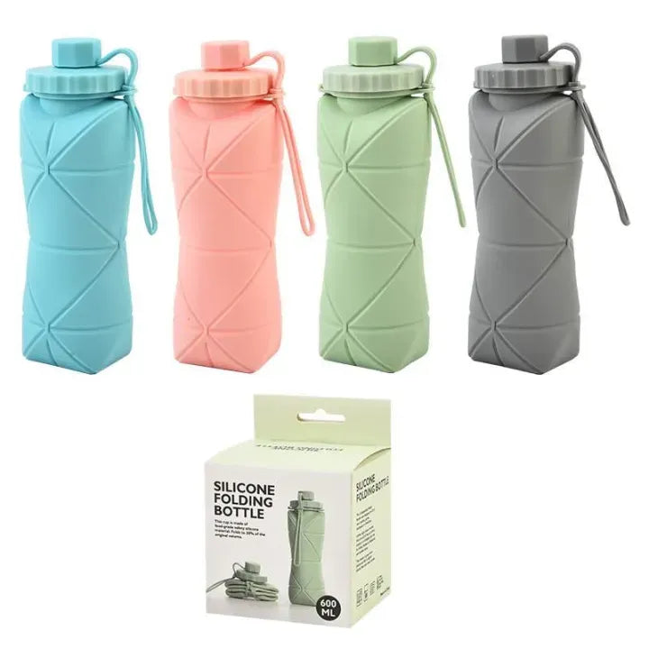 600ML Silicone Folding Water Bottle – Collapsible Leak-Proof Travel Bottle