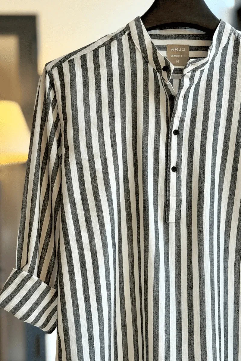 Charcoal Black With Off-White Stripes