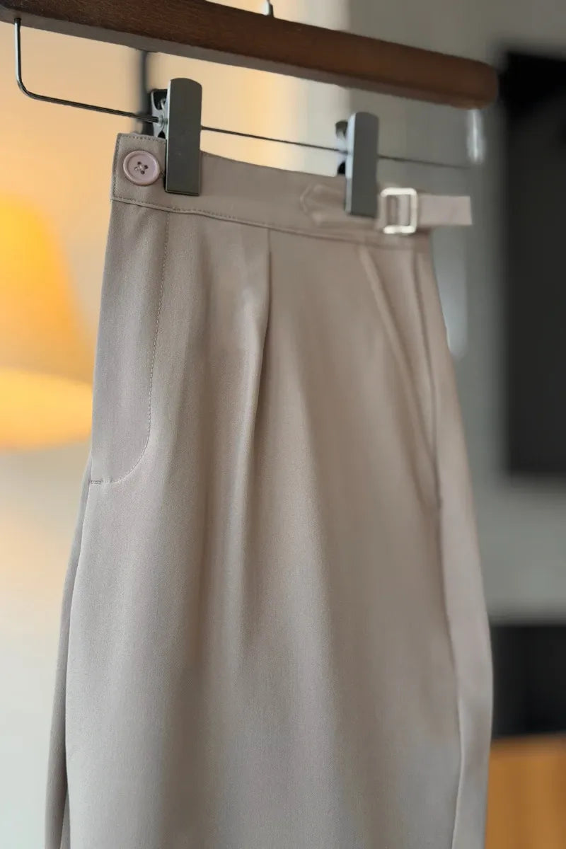 Gray Pleated Straight Fit Pant
