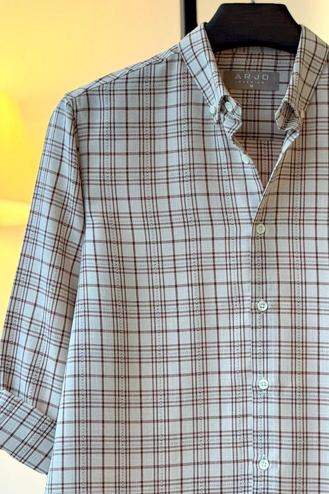 Light Beige With Burgundy Check Shirt