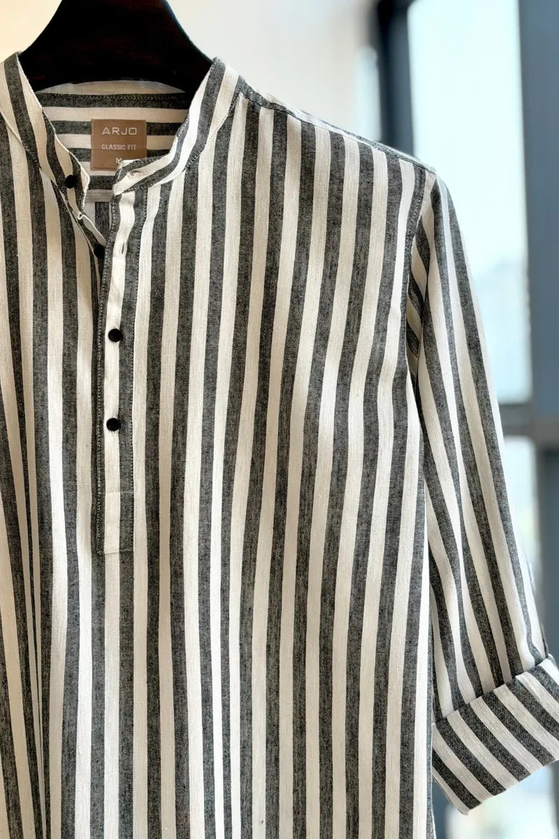 Charcoal Black With Off-White Stripes