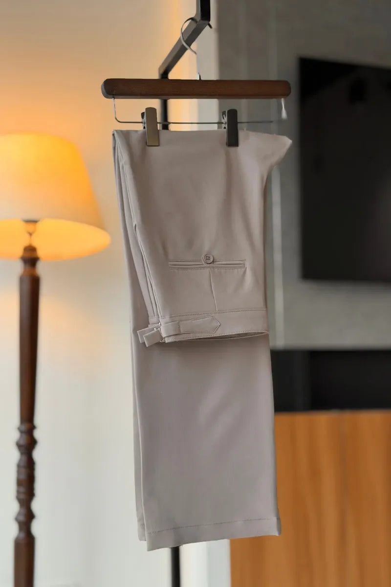 Gray Pleated Straight Fit Pant
